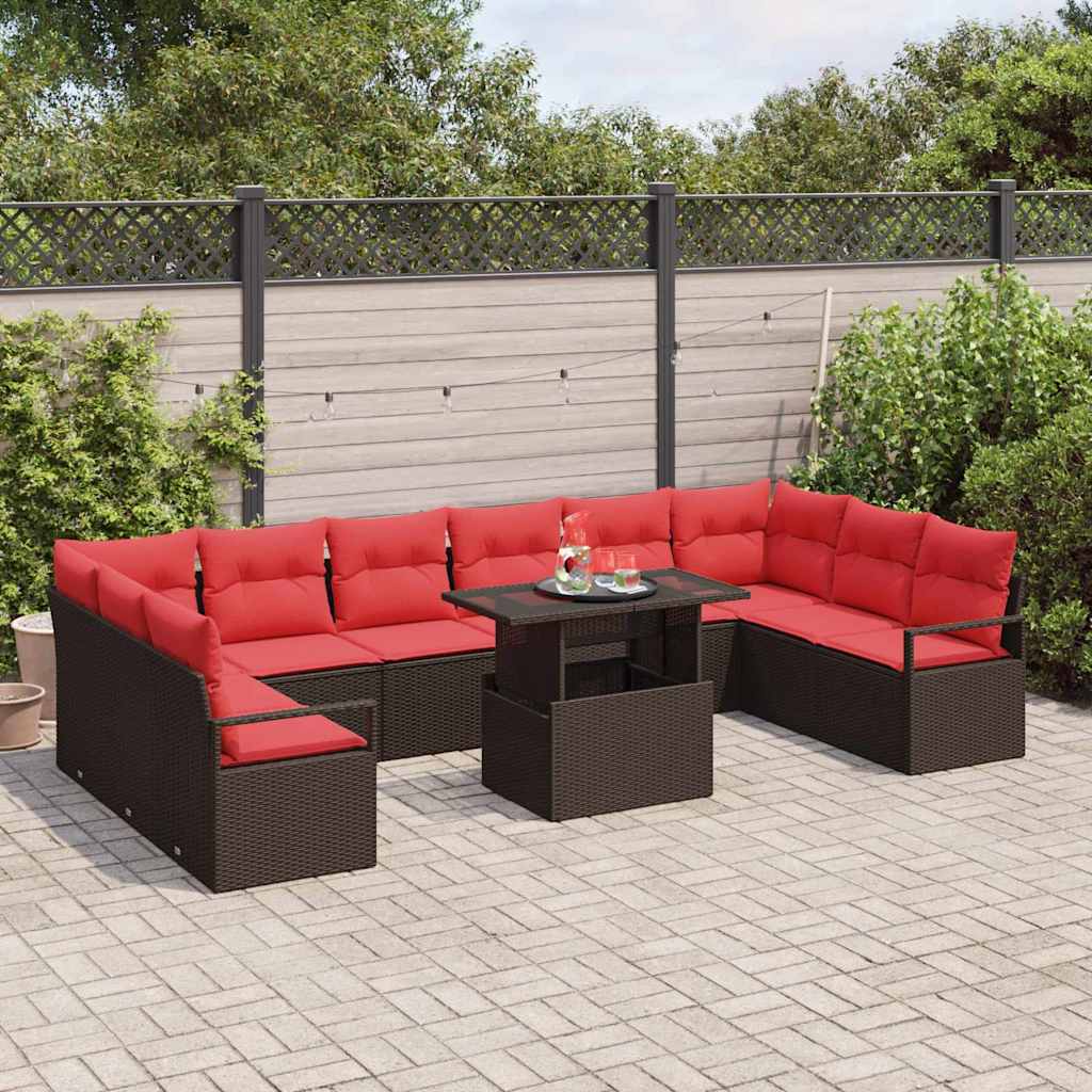 Tuin Sofa Set 11 st 10-Aantal zitplaatsen Bruin en Rood
