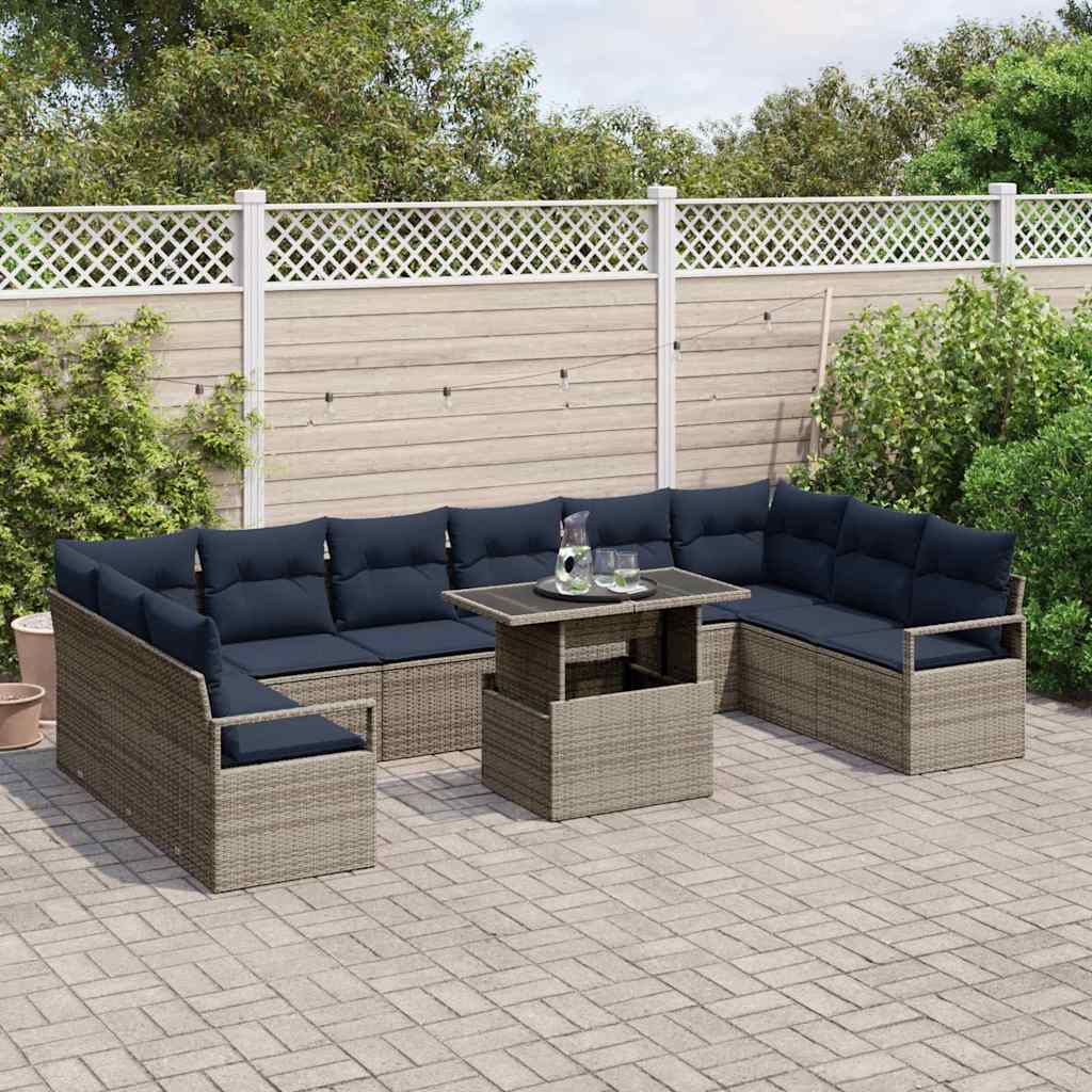 Tuin Sofa Set 11 st 10-Aantal zitplaatsen Grijs en Marineblauw