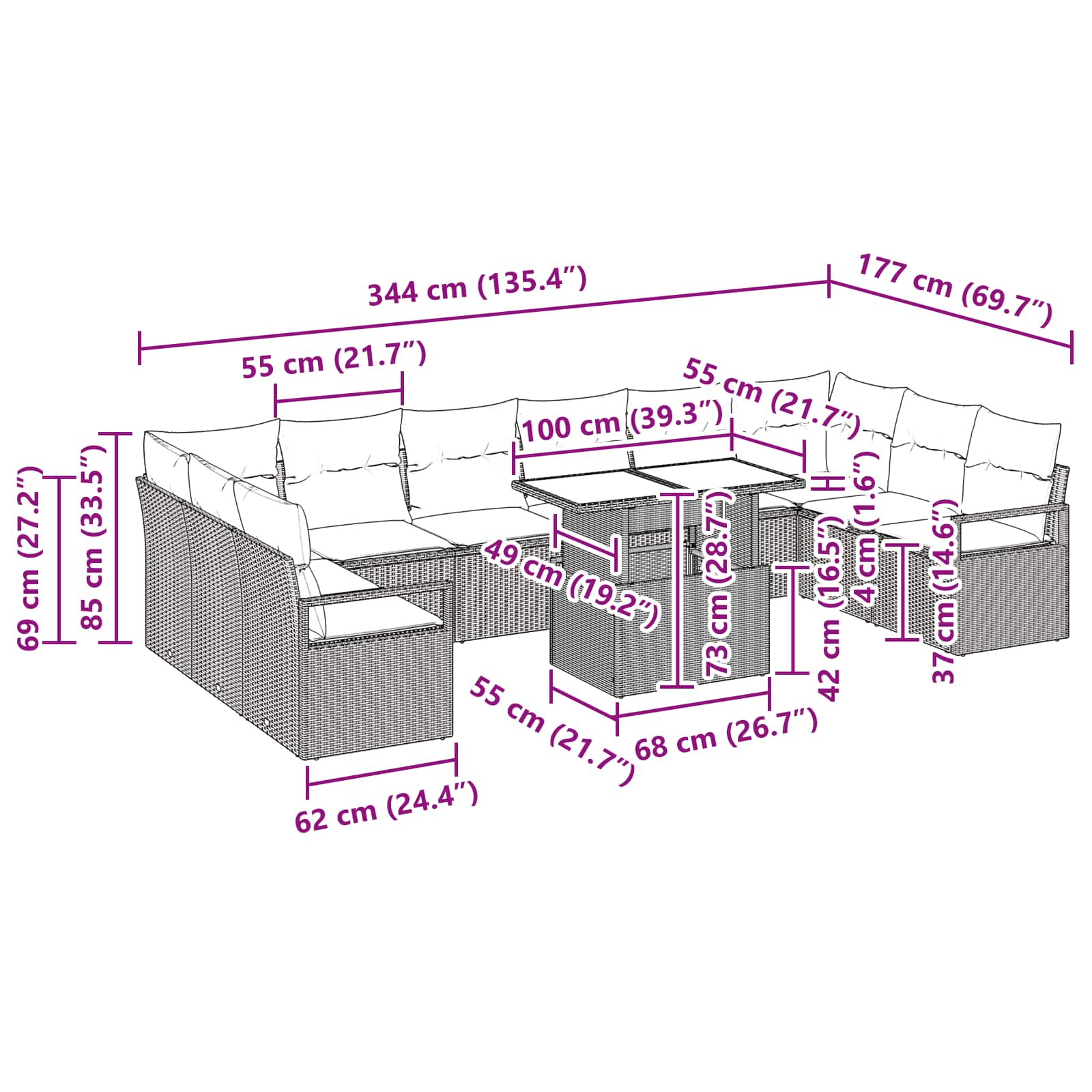 Tuin Sofa Set 11 st 10-Aantal zitplaatsen Grijs en Marineblauw