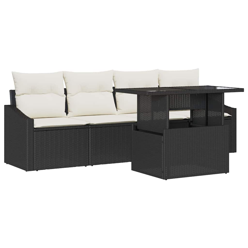 Tuin Sofa Set 5 st Zwart en Crème poly rattan