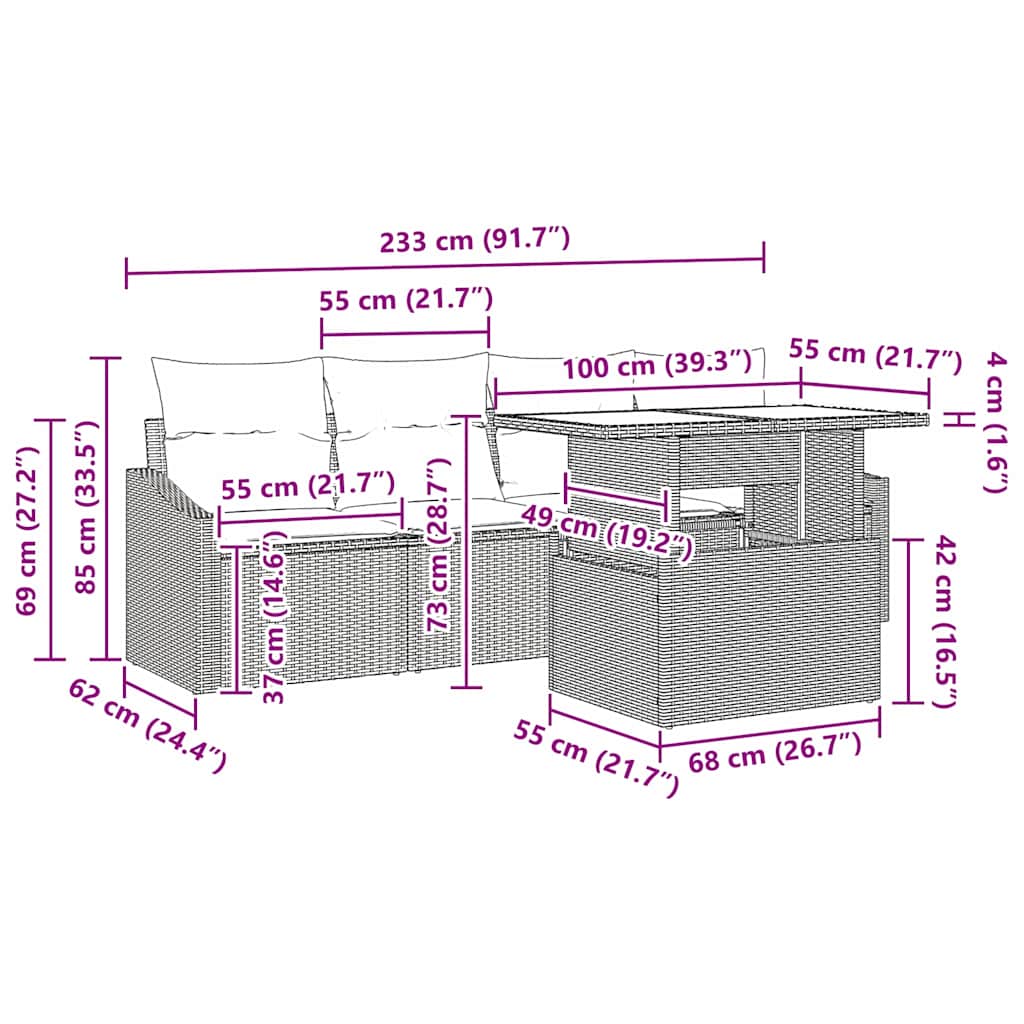 Tuin Sofa Set 5 st Zwart en Crème poly rattan