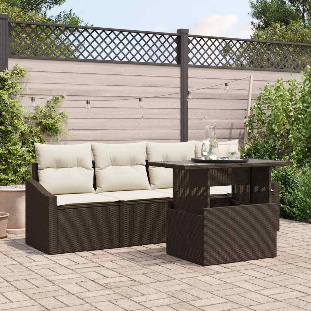 Tuin Sofa Set 5 st Bruin en Crème poly rattan