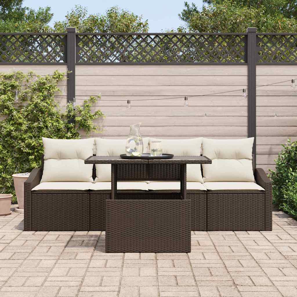 Tuin Sofa Set 5 st Bruin en Crème poly rattan