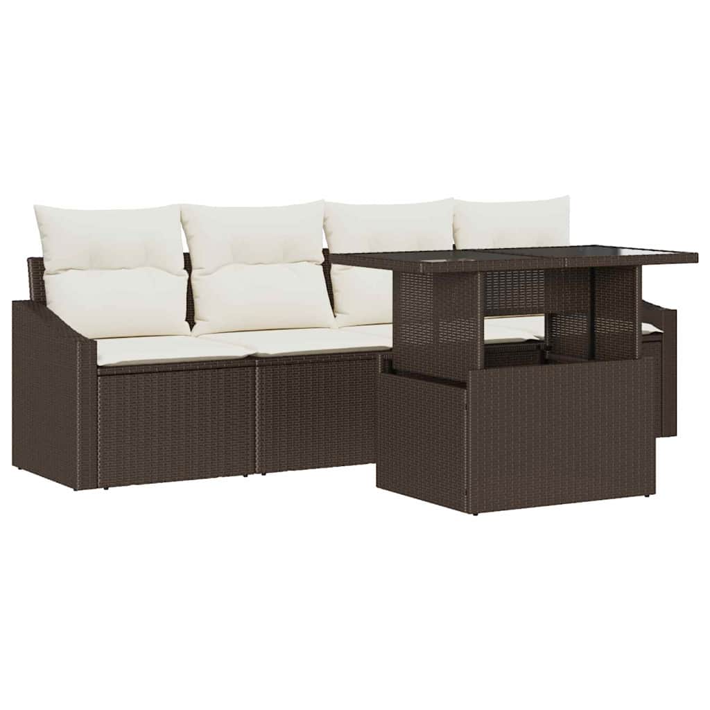 Tuin Sofa Set 5 st Bruin en Crème poly rattan