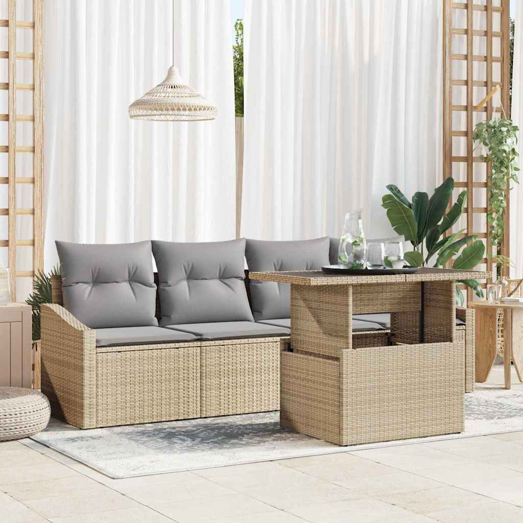 Tuin Sofa Set 5 st Beige en Licht Grijs poly rattan