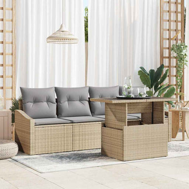 Tuin Sofa Set 5 st Beige en Licht Grijs poly rattan
