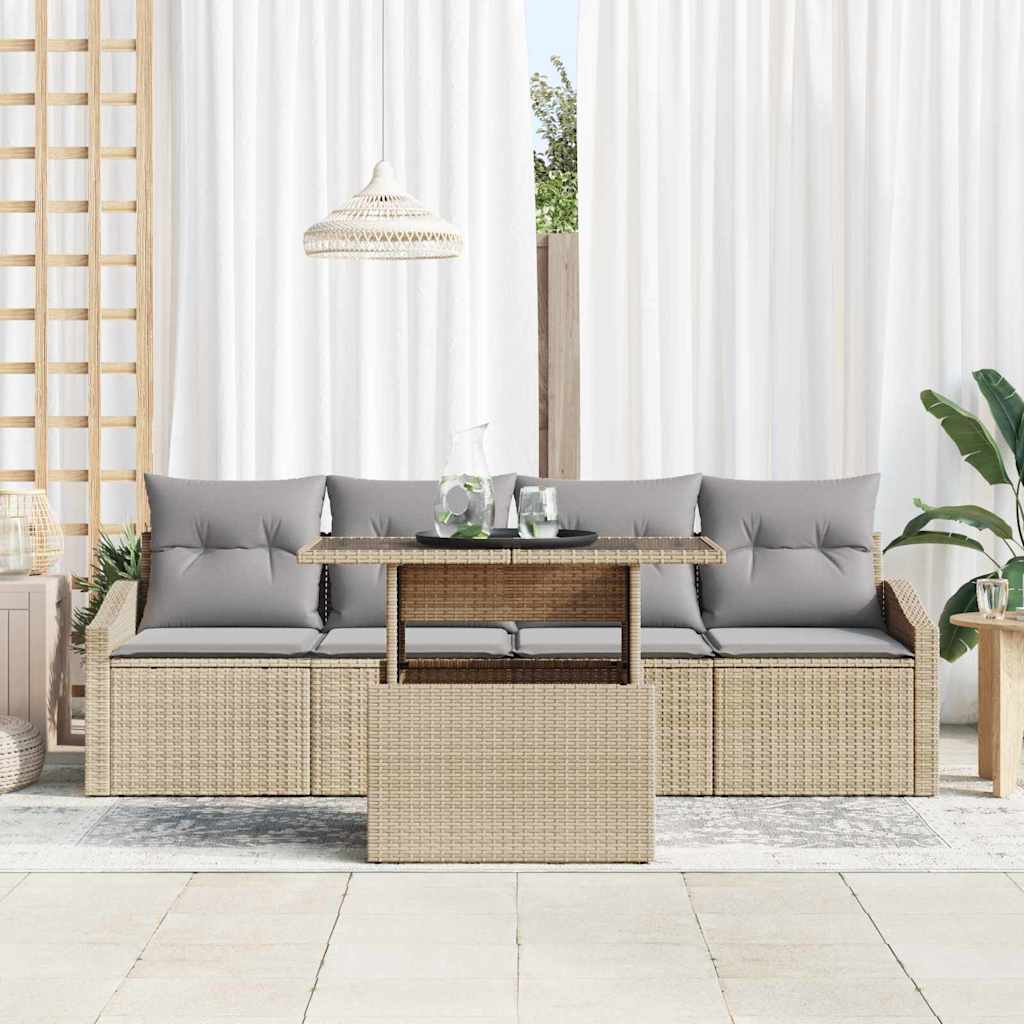 Tuin Sofa Set 5 st Beige en Licht Grijs poly rattan