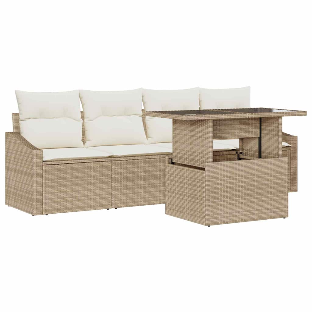 Tuin Sofa Set 5 st Beige en Crème poly rattan