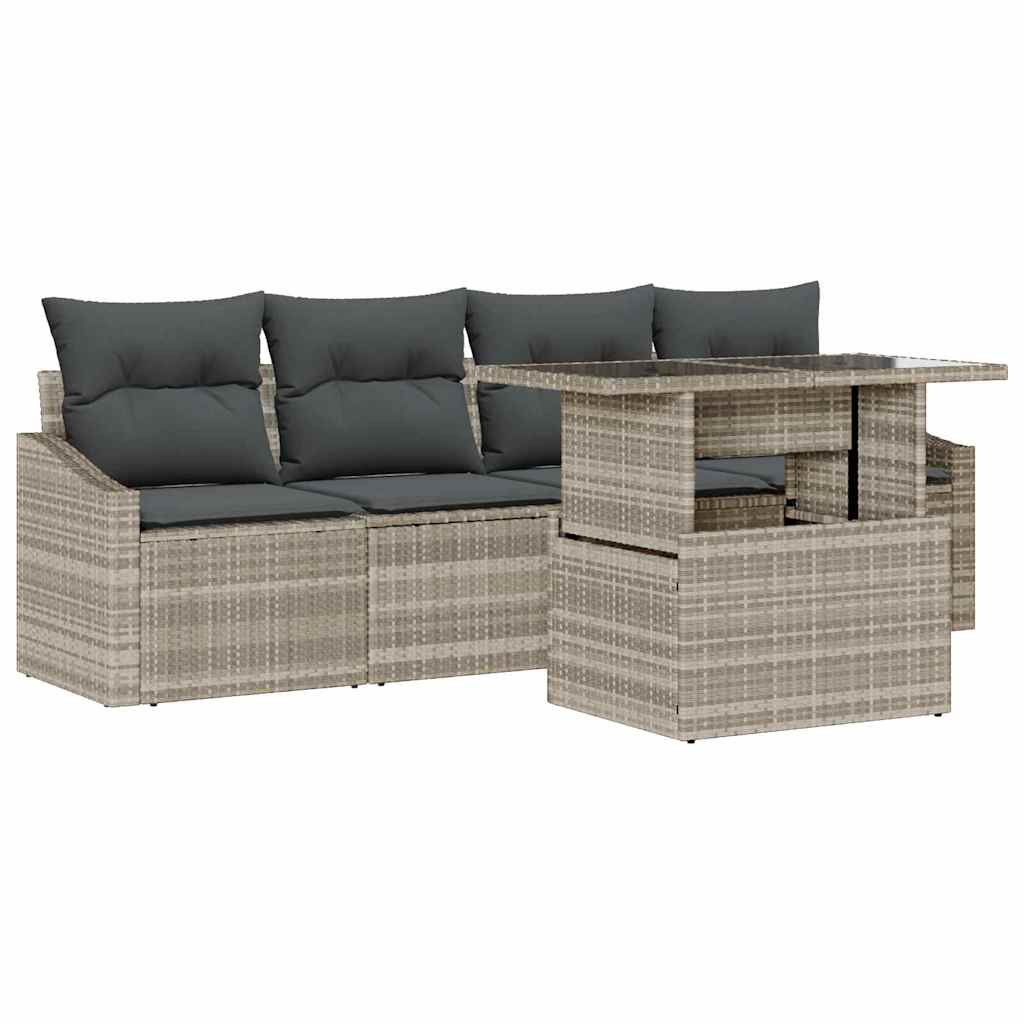 Tuin Sofa Set 5 st Lichtgrijs poly rattan
