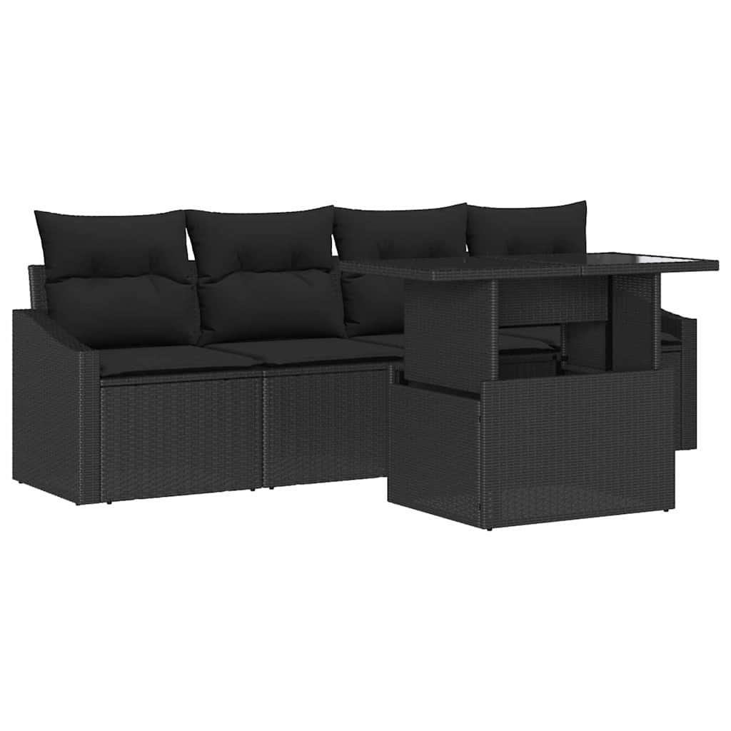 Tuin Sofa Set 5 st Zwart poly rattan