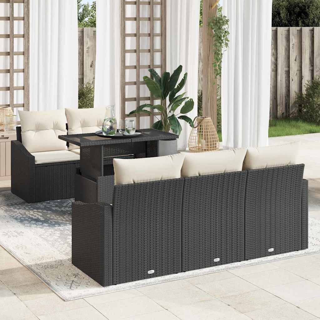 Tuin Sofa Set 6 st Zwart en Crème poly rattan