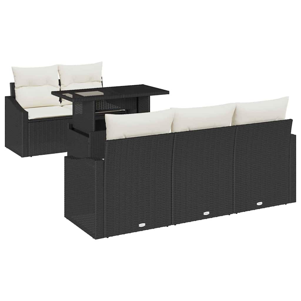 Tuin Sofa Set 6 st Zwart en Crème poly rattan