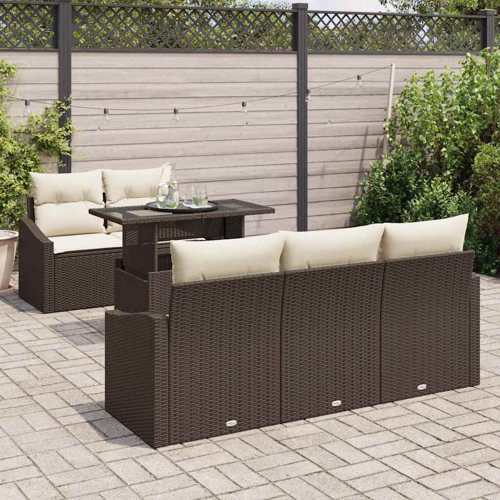 Tuin Sofa Set 6 st Bruin en Crème poly rattan