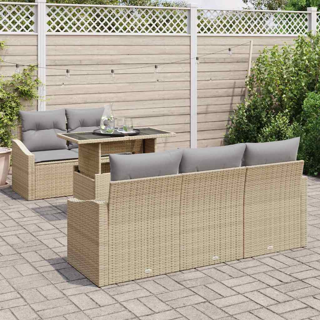Tuin Sofa Set 6 st Beige en Licht Grijs poly rattan