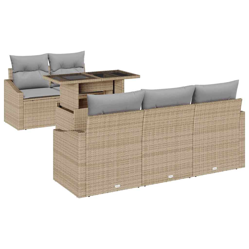 Tuin Sofa Set 6 st Beige en Licht Grijs poly rattan