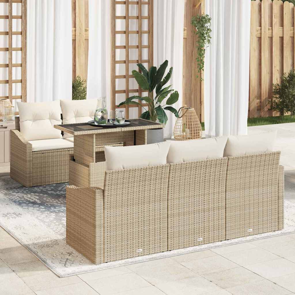 Tuin Sofa Set 6 st Beige en Crème poly rattan