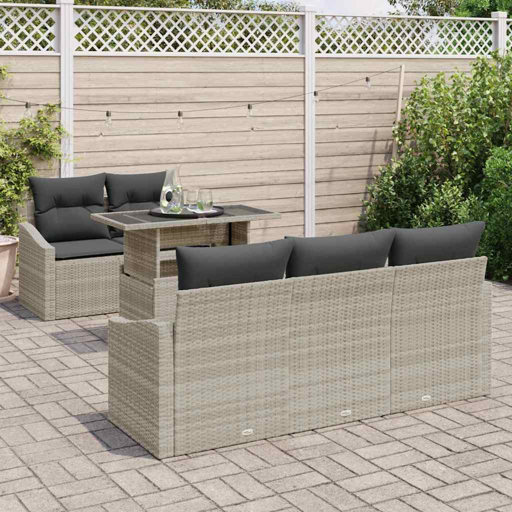 Tuin Sofa Set 6 st Lichtgrijs poly rattan