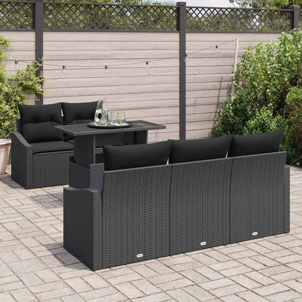 Tuin Sofa Set 6 st Zwart poly rattan