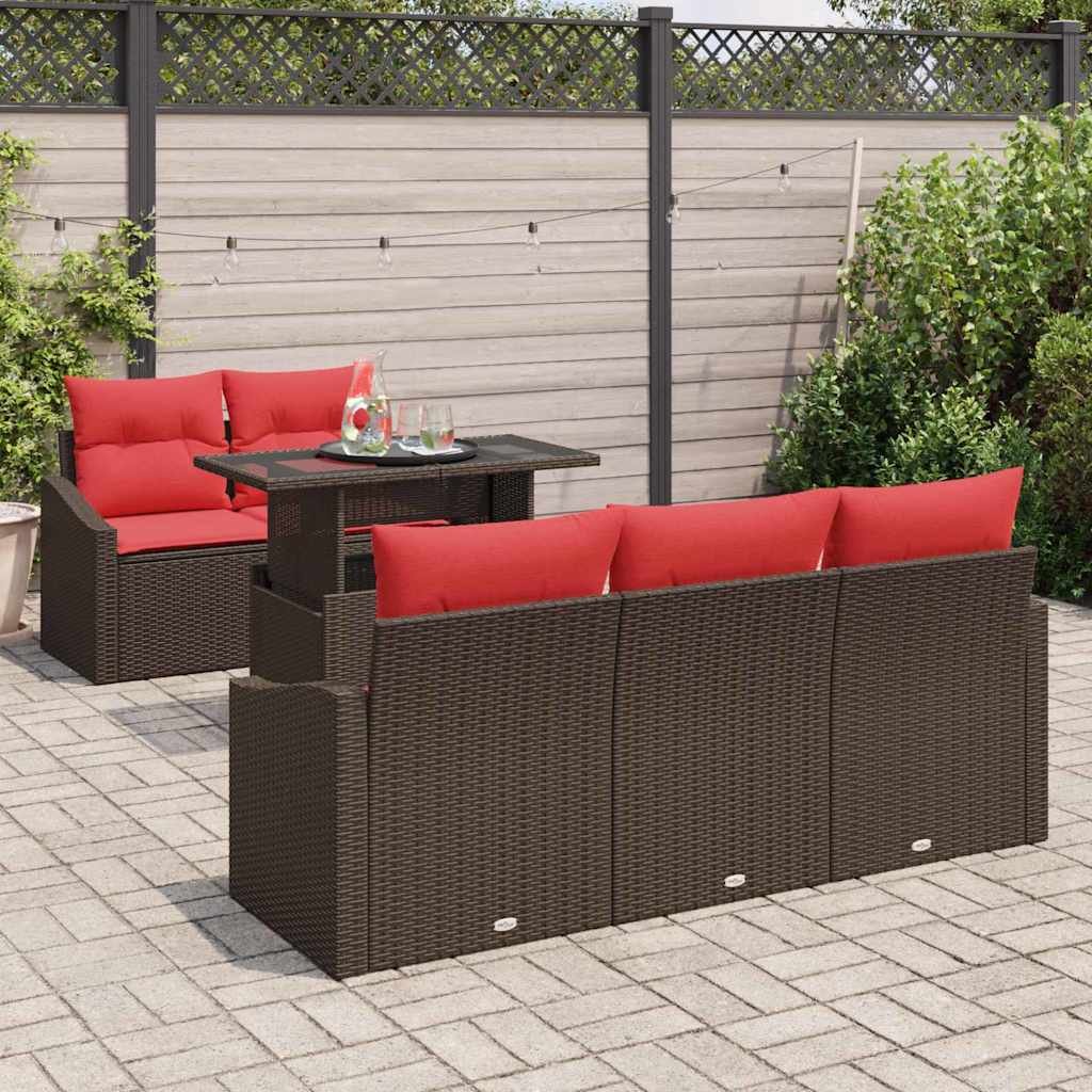 Tuin Sofa Set 6 st 5-Aantal zitplaatsen Bruin en Rood