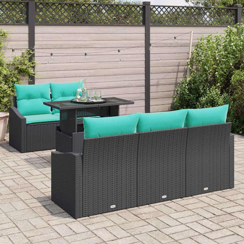 Tuin Sofa Set 6 st 5-Aantal zitplaatsen Zwart en Blauw