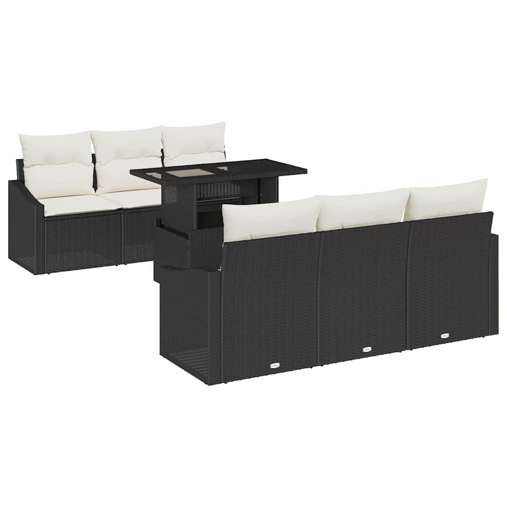 Tuin Sofa Set 7 st Zwart en Crème poly rattan