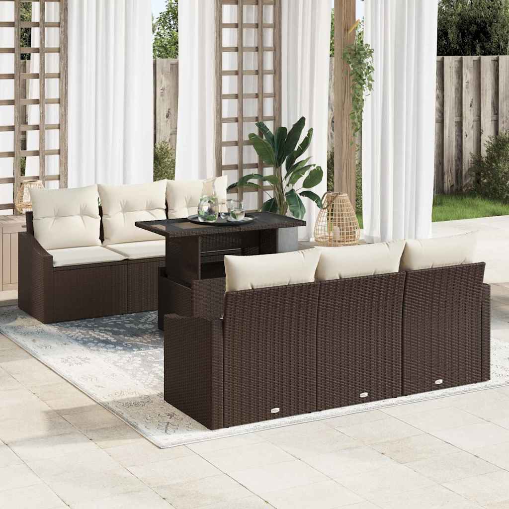 Tuin Sofa Set 7 st Bruin en Crème poly rattan