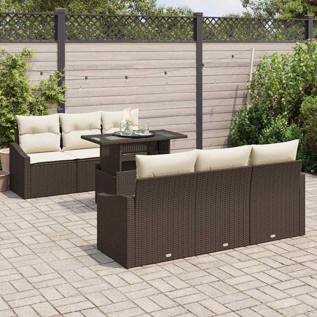 Tuin Sofa Set 7 st Bruin en Crème poly rattan