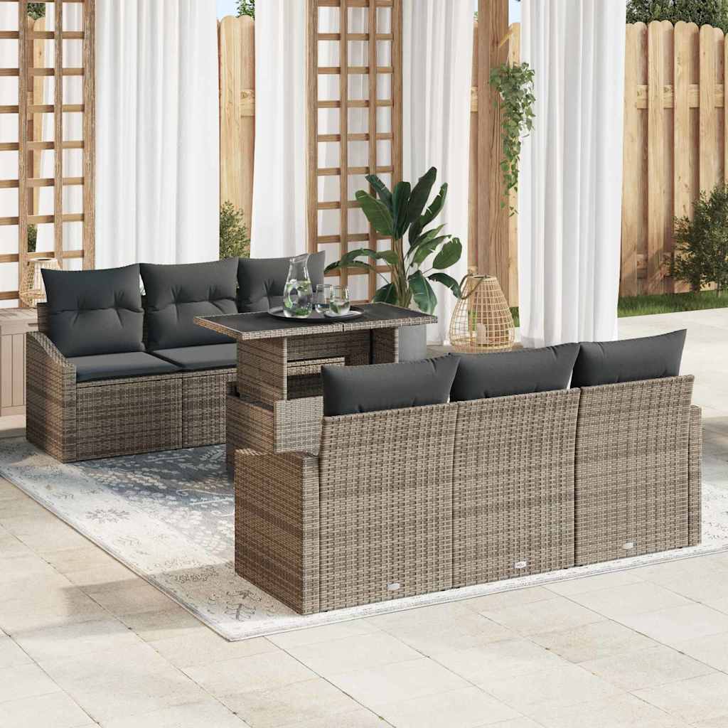 Tuin Sofa Set 7 st Grijs poly rattan