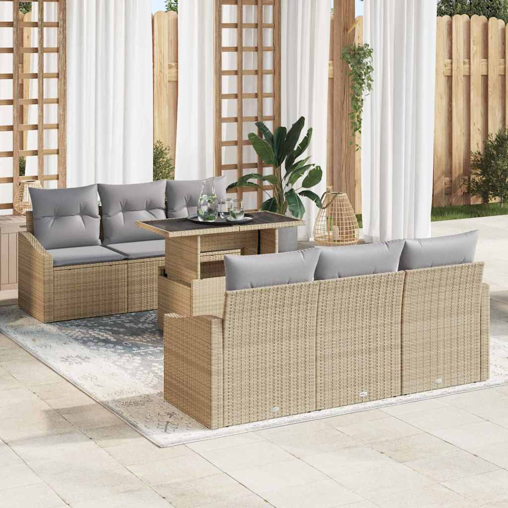 Tuin Sofa Set 7 st Beige en Licht Grijs poly rattan