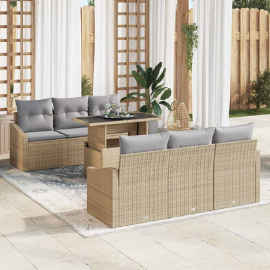 Tuin Sofa Set 7 st Beige en Licht Grijs poly rattan