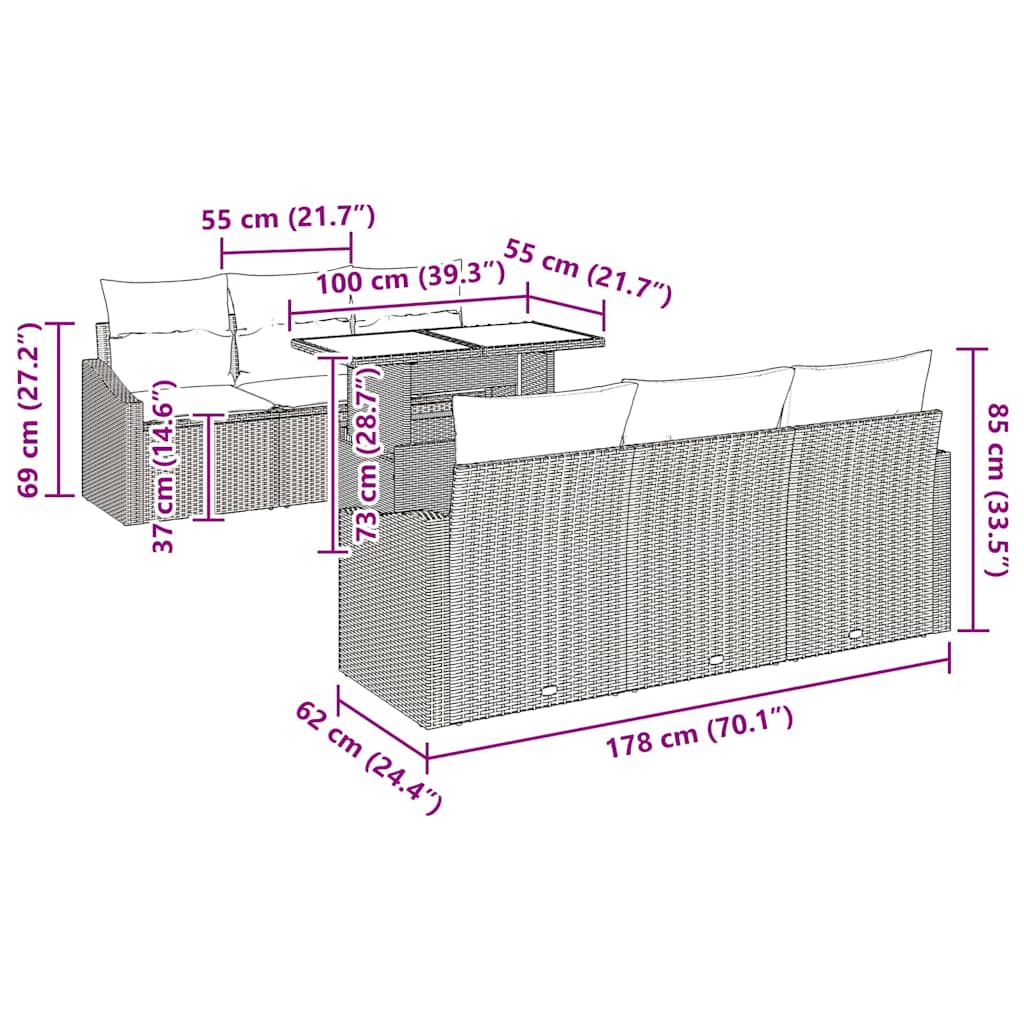 Tuin Sofa Set 7 st Beige en Crème poly rattan