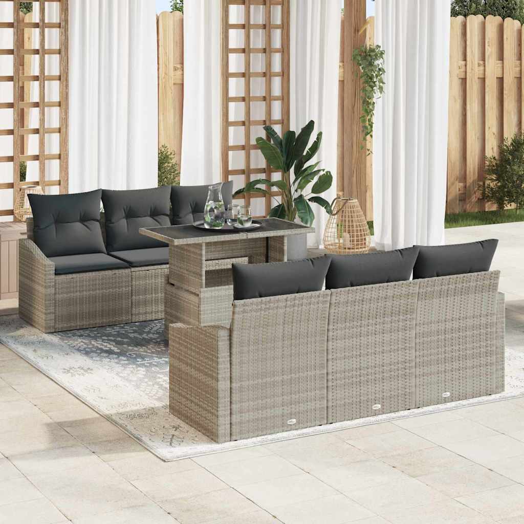 Tuin Sofa Set 7 st Lichtgrijs poly rattan