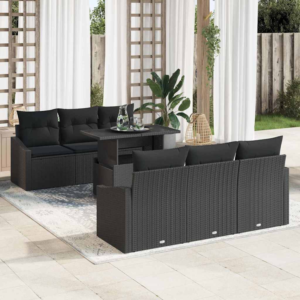 Tuin Sofa Set 7 st Zwart poly rattan