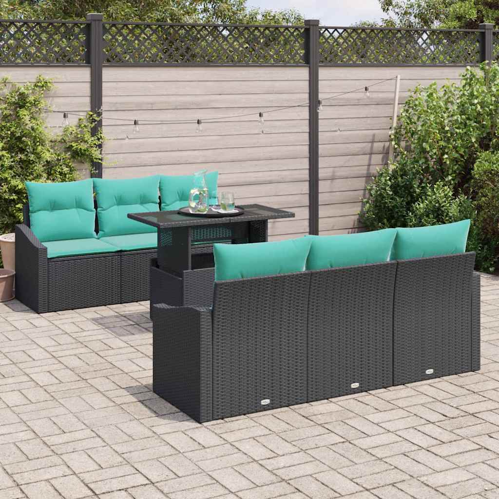 Tuin Sofa Set 7 st 6-Aantal zitplaatsen Zwart en Blauw
