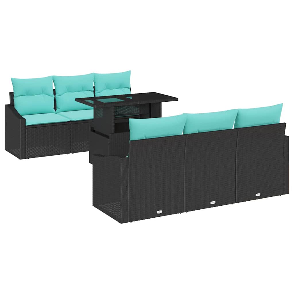 Tuin Sofa Set 7 st 6-Aantal zitplaatsen Zwart en Blauw