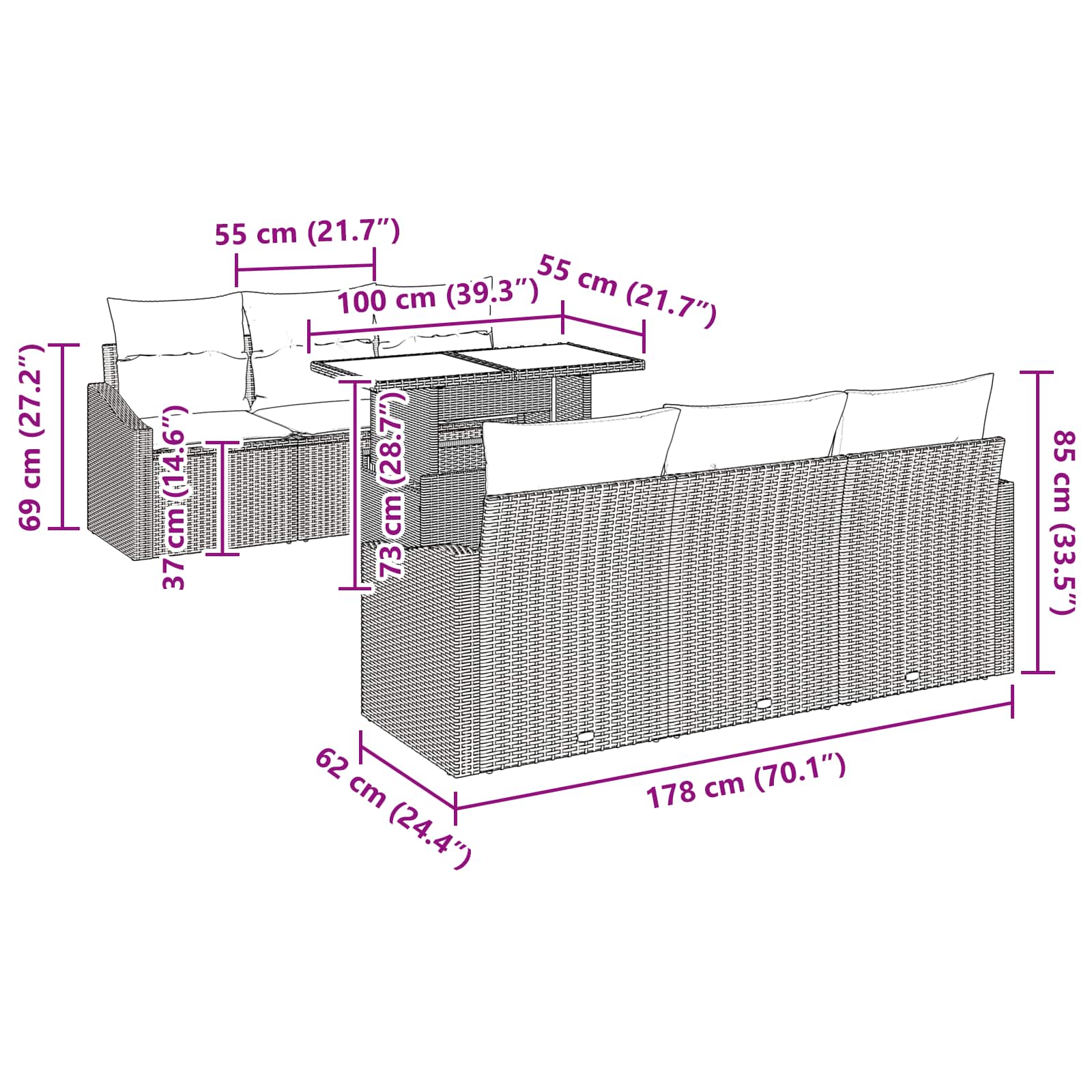 Tuin Sofa Set 7 st 6-Aantal zitplaatsen Zwart en Blauw