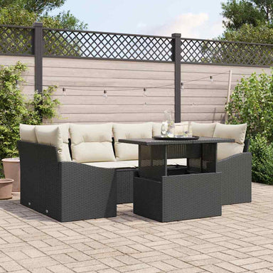 Tuin Sofa Set 7 st Zwart en Crème poly rattan