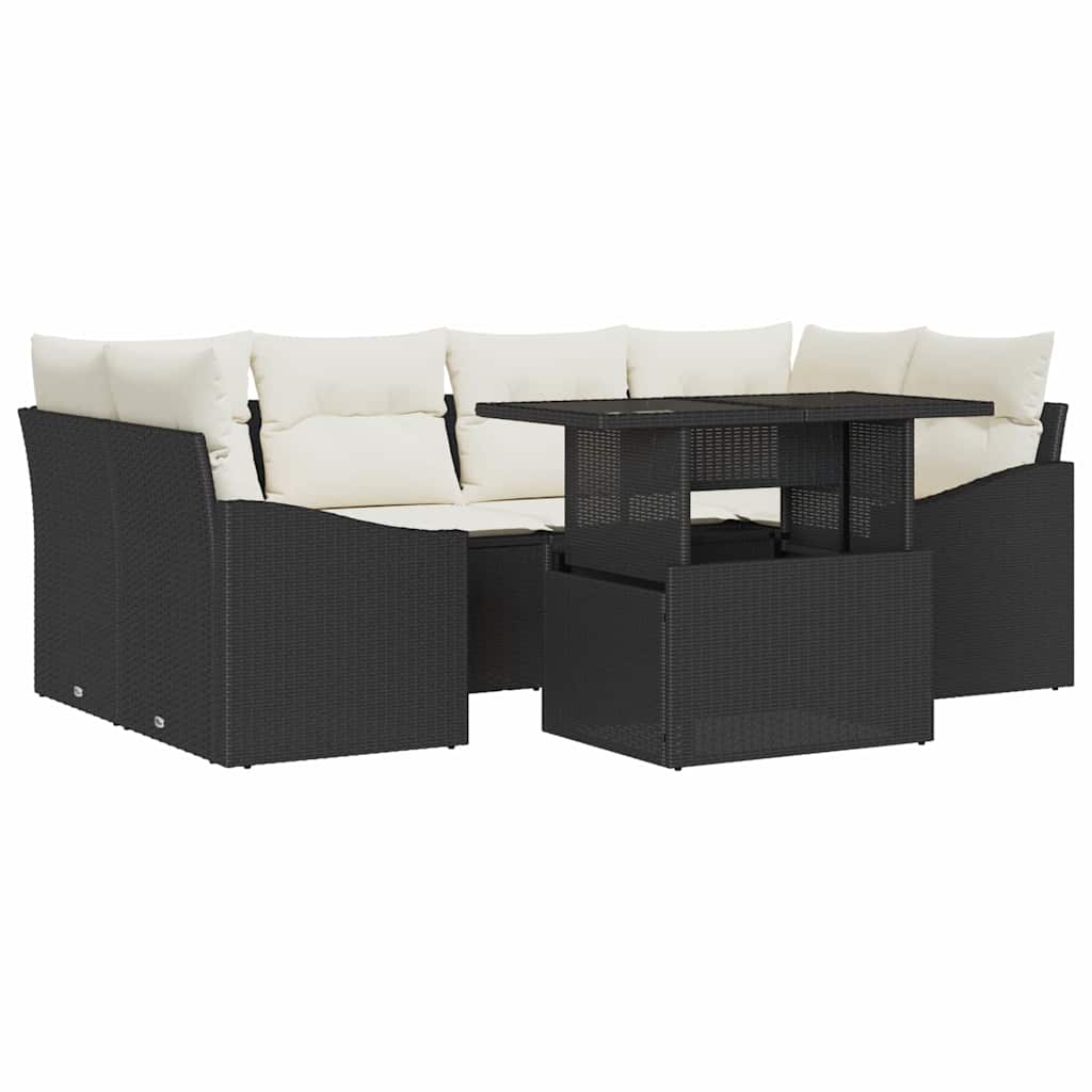 Tuin Sofa Set 7 st Zwart en Crème poly rattan