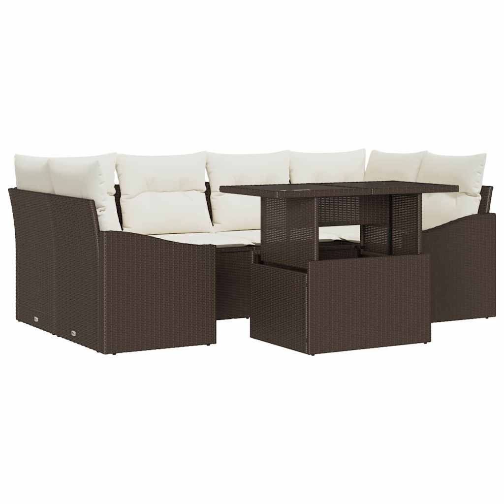 Tuin Sofa Set 7 st Bruin en Crème poly rattan