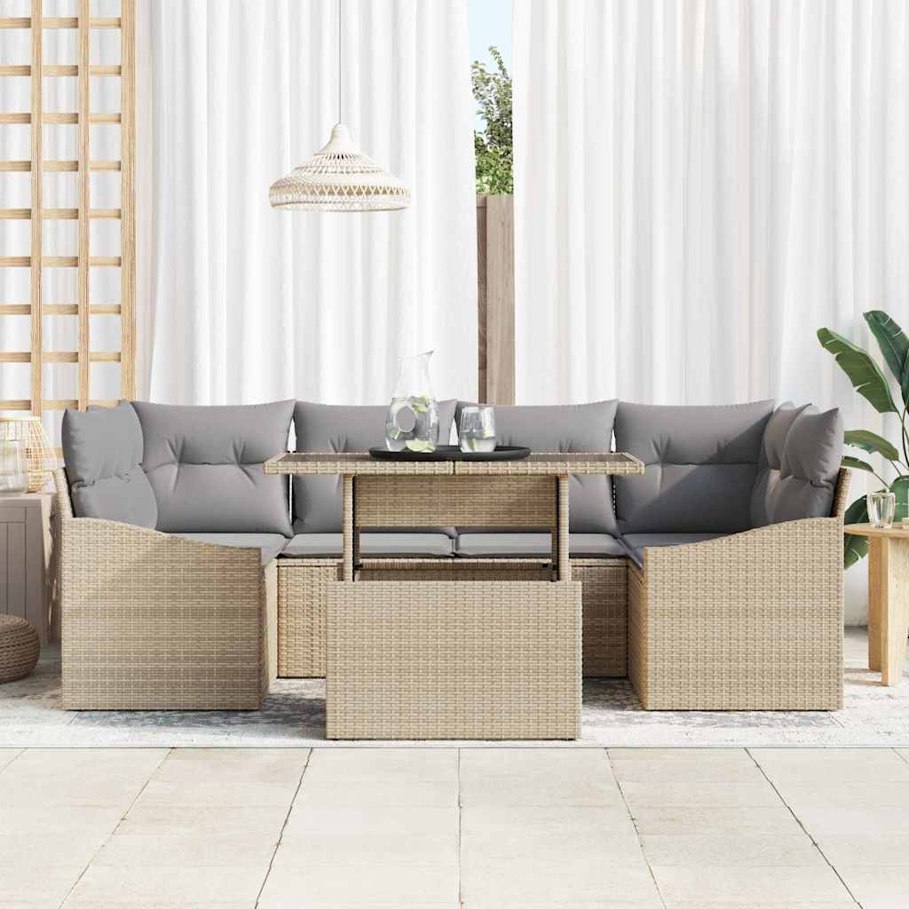 Tuin Sofa Set 7 st Beige en Licht Grijs poly rattan