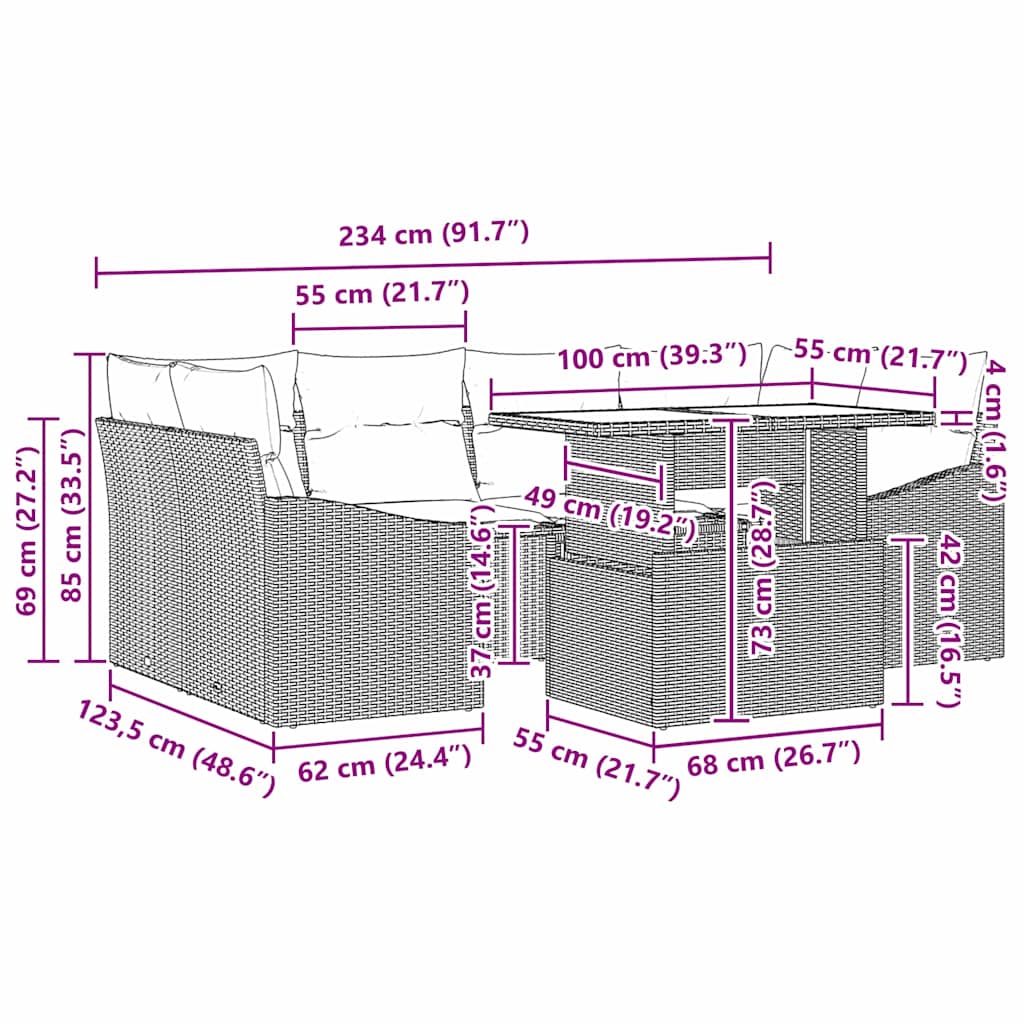 Tuin Sofa Set 7 st Lichtgrijs poly rattan