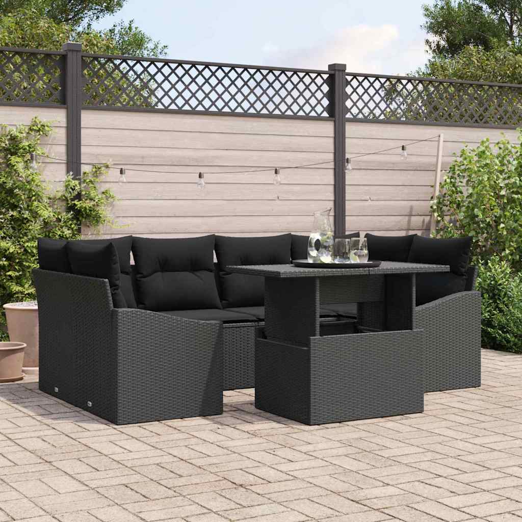Tuin Sofa Set 7 st Zwart poly rattan