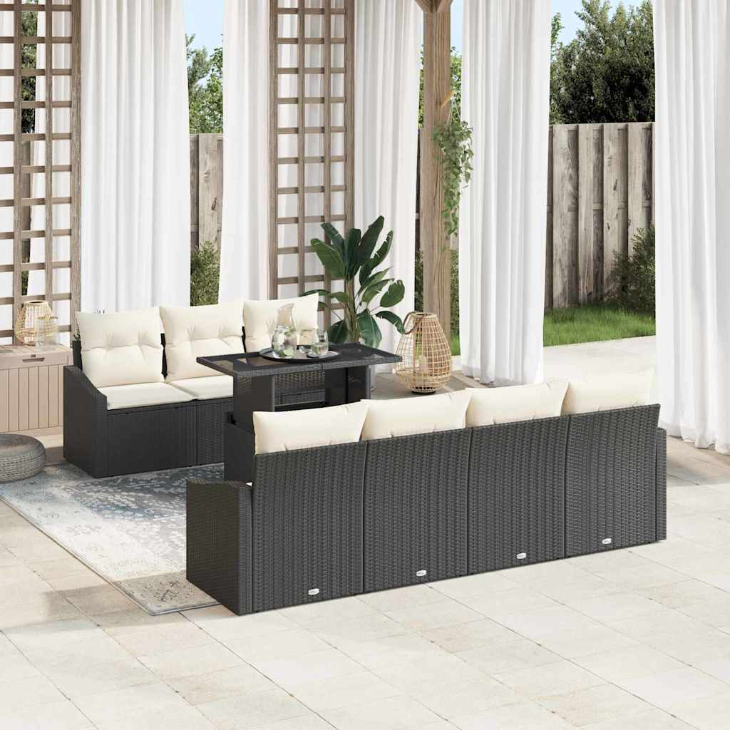 Tuin Sofa Set 8 st Zwart en Crème poly rattan