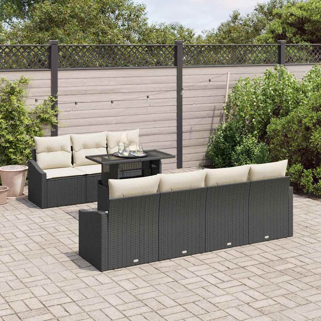 Tuin Sofa Set 8 st Zwart en Crème poly rattan