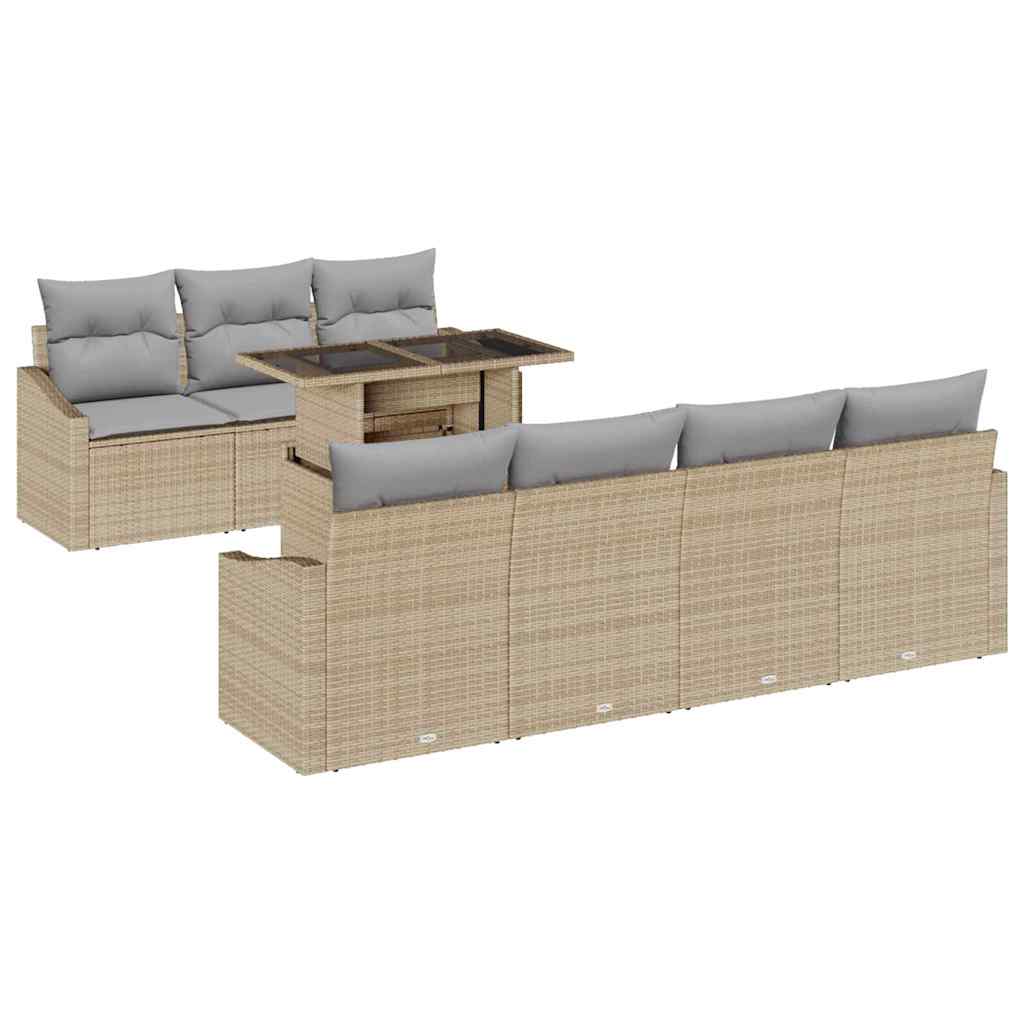 Tuin Sofa Set 8 st Beige en Licht Grijs poly rattan