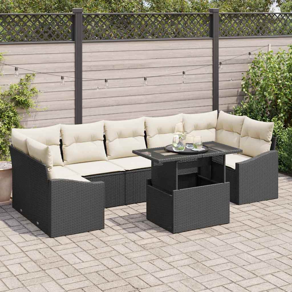 Tuin Sofa Set 8 st Zwart en Crème poly rattan