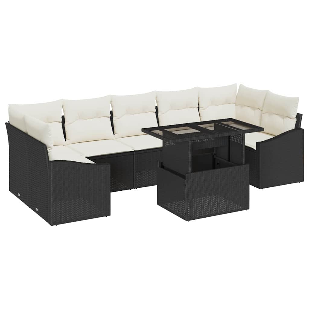 Tuin Sofa Set 8 st Zwart en Crème poly rattan