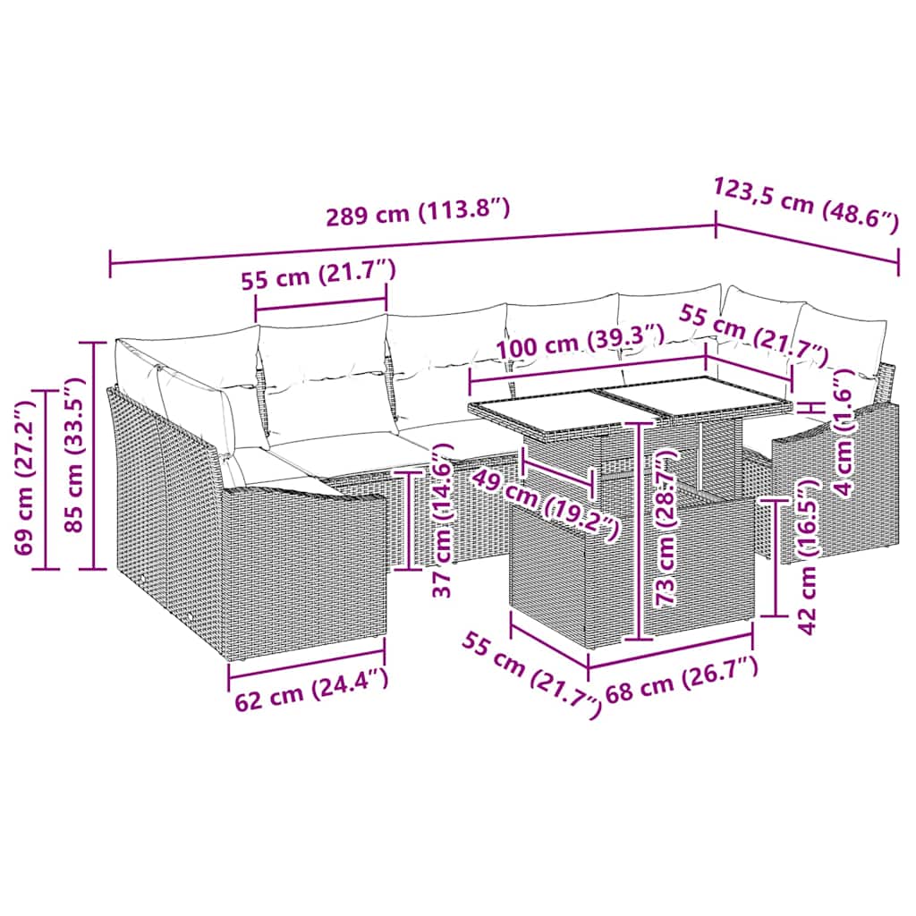 Tuin Sofa Set 8 st Zwart en Crème poly rattan