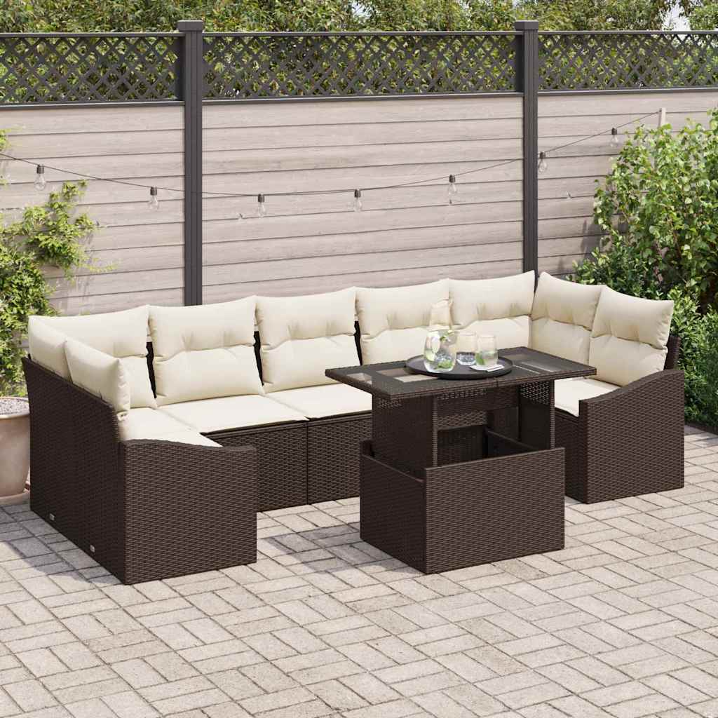 Tuin Sofa Set 8 st Bruin en Crème poly rattan