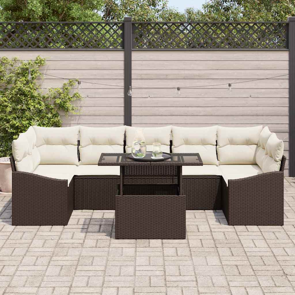 Tuin Sofa Set 8 st Bruin en Crème poly rattan